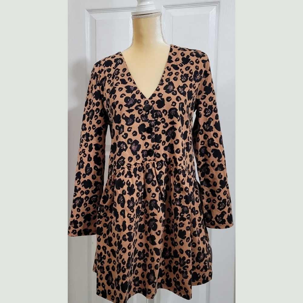 ASOS long sleeve smock leopard print dress with buttons